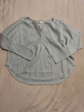 Blu Pepper Waffle-Knit Henley Long Sleeve Top - Light Blue